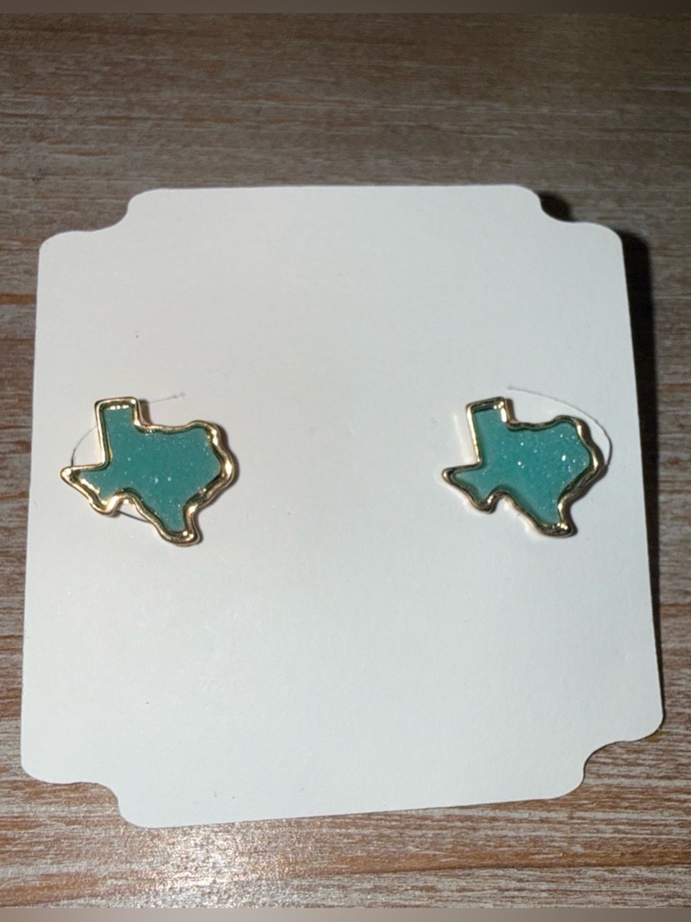 Texas Shaped Stud Earrings in Teal with Gold Trim